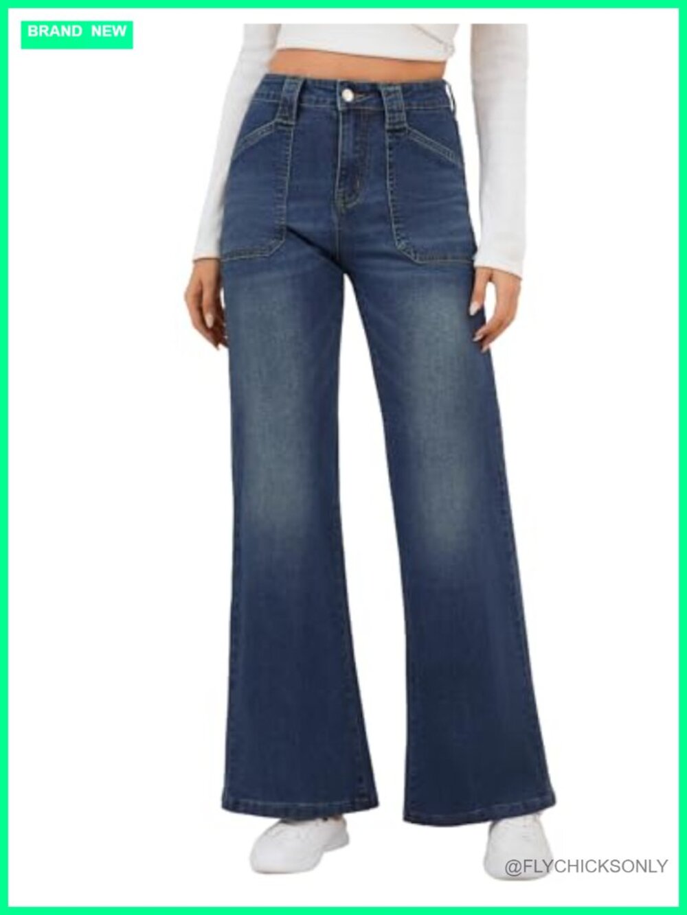 Wide Leg Jeans High Rise Stretch Denim Flare Pants Pockets